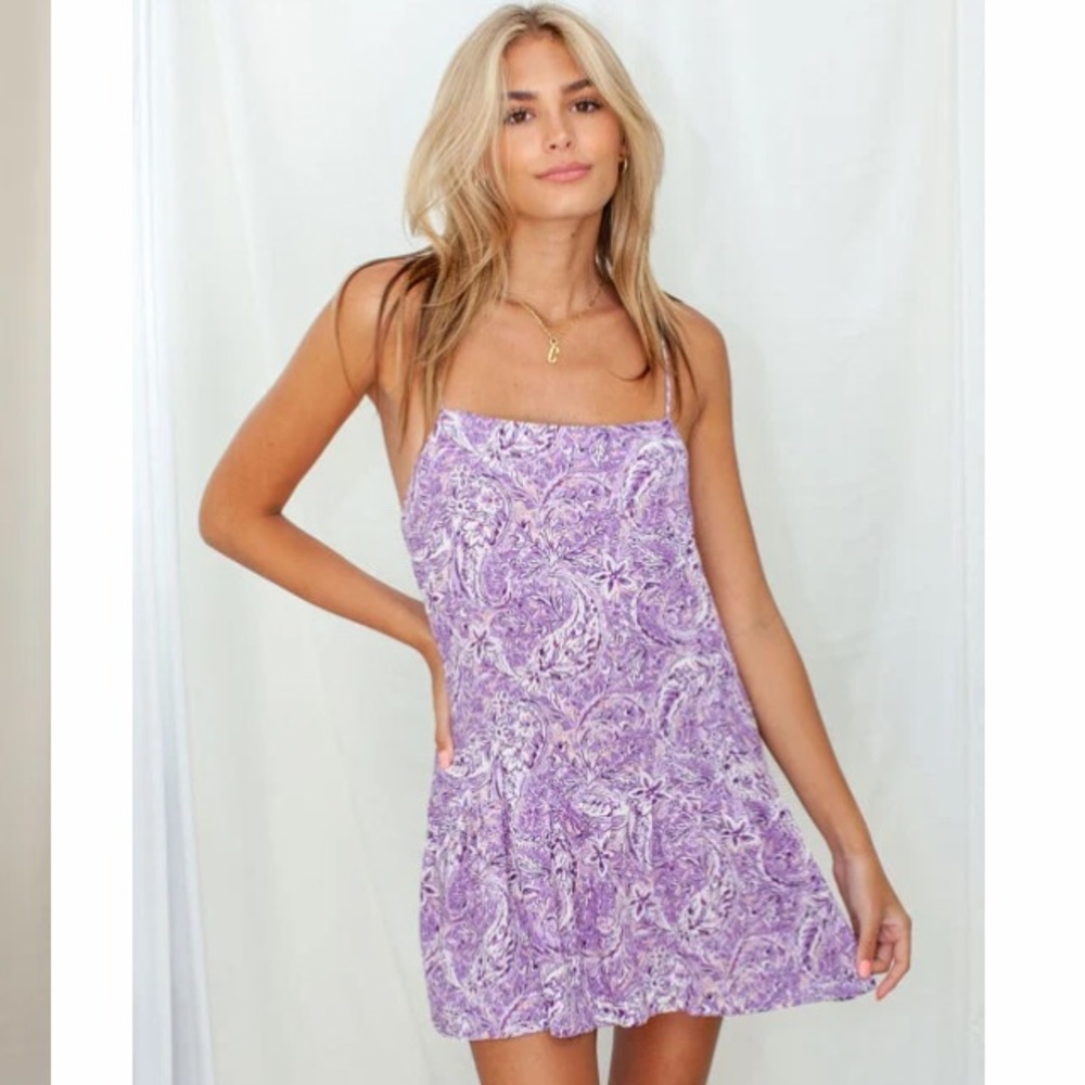 Isabelle’s cabinet purple paisley dress